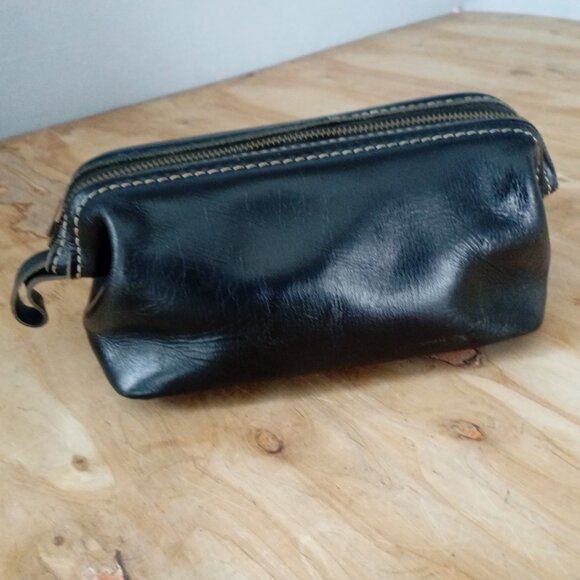 Vintage SWANK Leather Dopp Kit Bag and Folding Leather Slipper Set/ Gift For Him - Picture 4 of 12